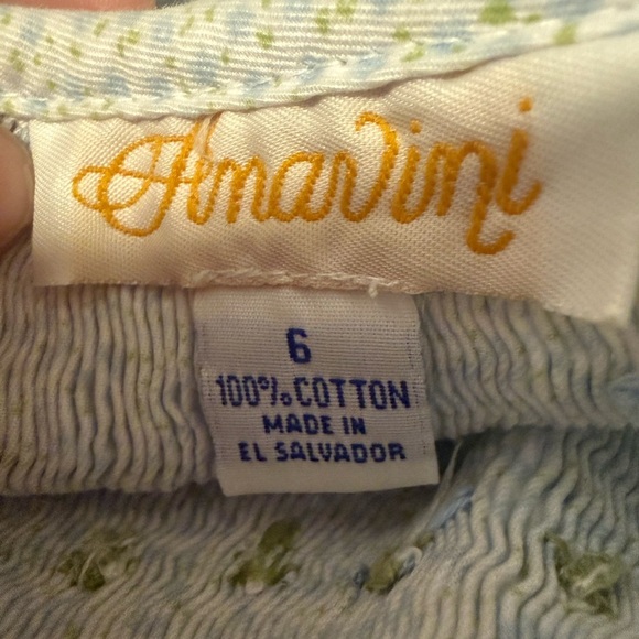 Anavini Hand Smocked Cotton Dress Blue Floral Puff Sleeve Girls Size 6 - Picture 6 of 8